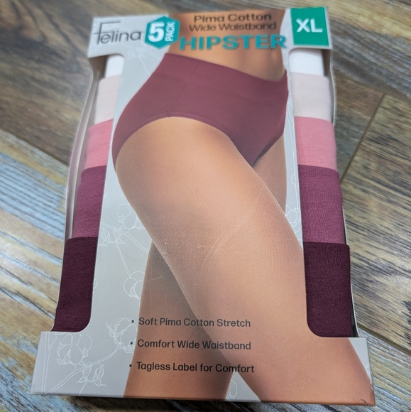 NWT Felina Wide Waistband Hipster 5-Pack Underwear Burgundy Red Cotton L & XL - Picture 2 of 5